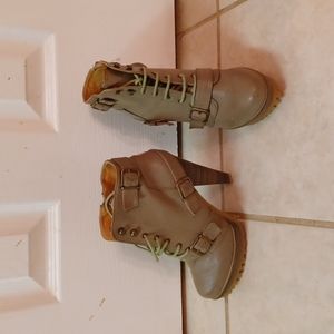 Taupe color, lace up, high heel boots